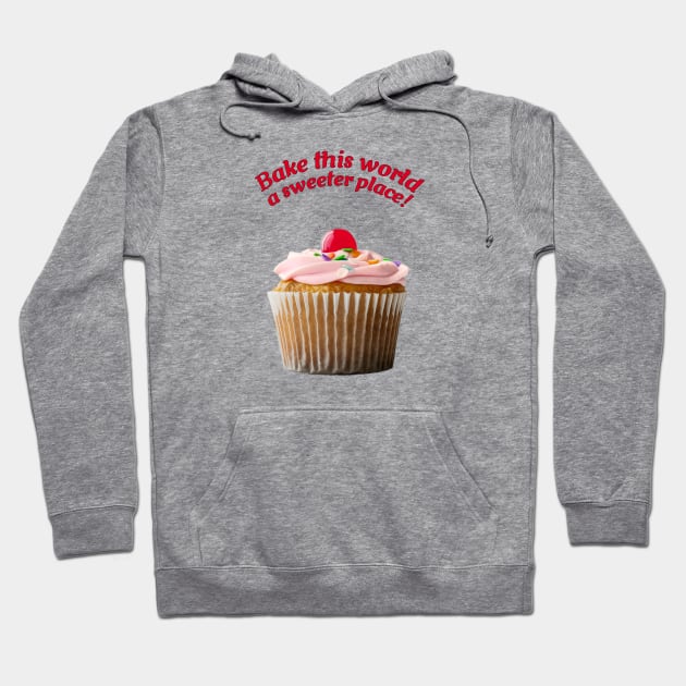 Vanilla cupcake with pink frosting and cherry on top Hoodie by ArtMorfic